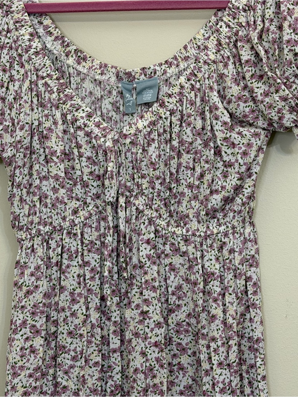 Sky & Sparrow Floral Babydoll Mini Dress Cottagecore Puff Sleeve Smocked Boho - Picture 8 of 9